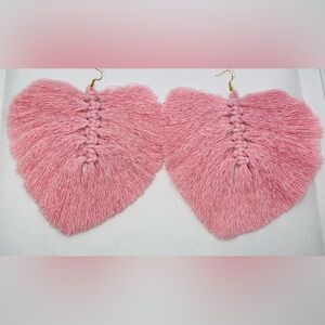 Pink Tassel Heart Earrings